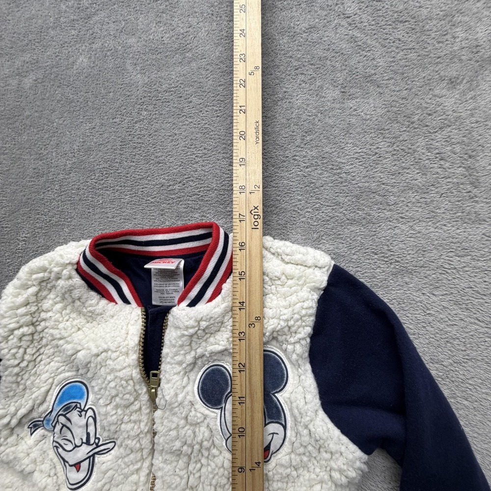 Disney Mickey Donald‎ Pluto Sherpa Varsity Jacket Youth 5-6 White Navy Fleece - Picture 10 of 13